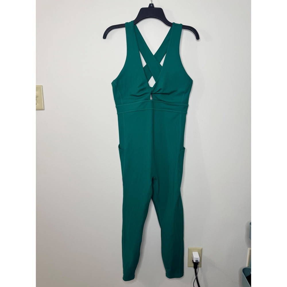 Fabletics Green Ribbed Crossback Active Jumpsuit XL